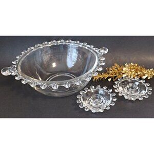 Vintage Lariat Heisey Serving Bowl and Candle Holders 1930s